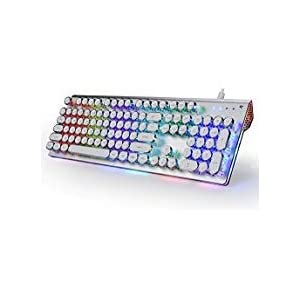 DoubleW Retro Typewriter Mechanical Keyboard with RGB LED Backlit &amp; Dynamic Sidelight Rim Blue Switch 104-Key Anti…